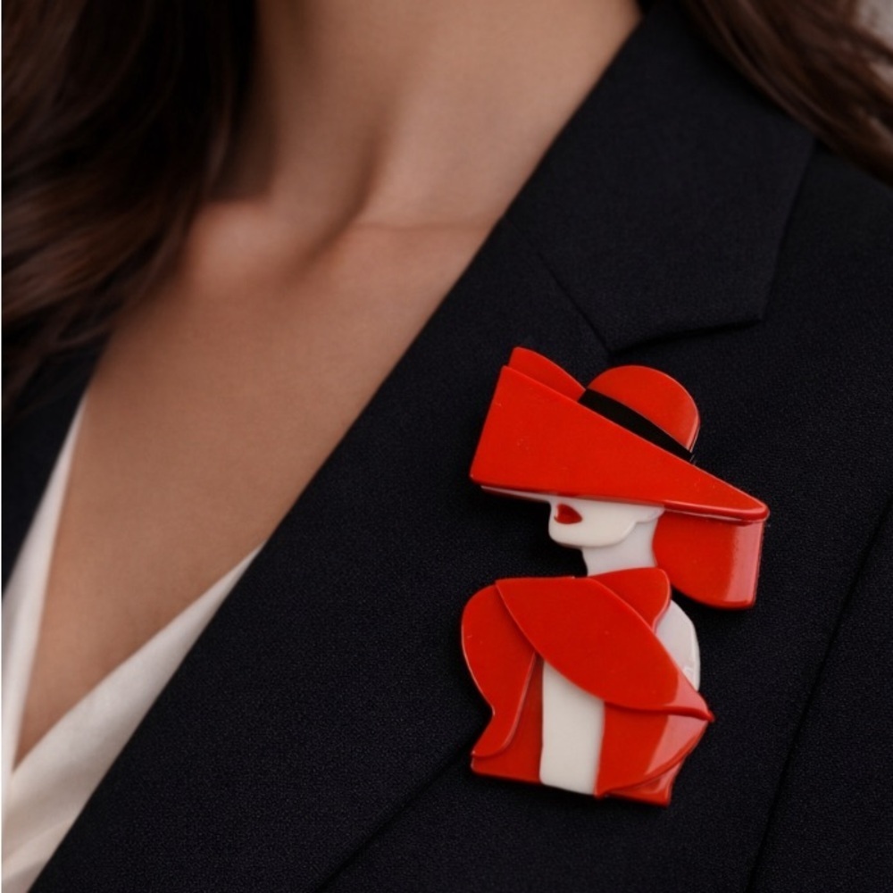 Red Fashion Lady Brooch Pin - Designer-Inspired Women Jewelry